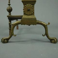 Antique Brass Federal Style Torchiere Andirons Claw and Ball Feet, circa 1900