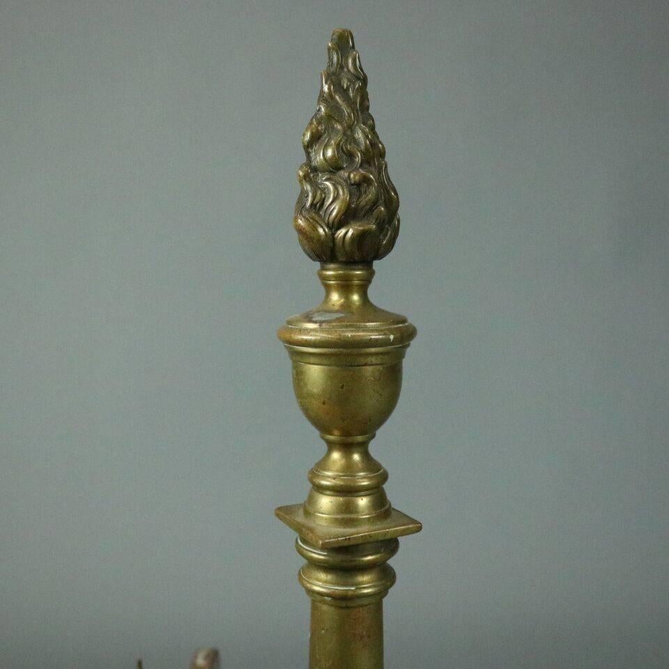 Arts and Crafts Antique Brass Federal Style Torchiere Andirons Claw and Ball Feet, circa 1900
