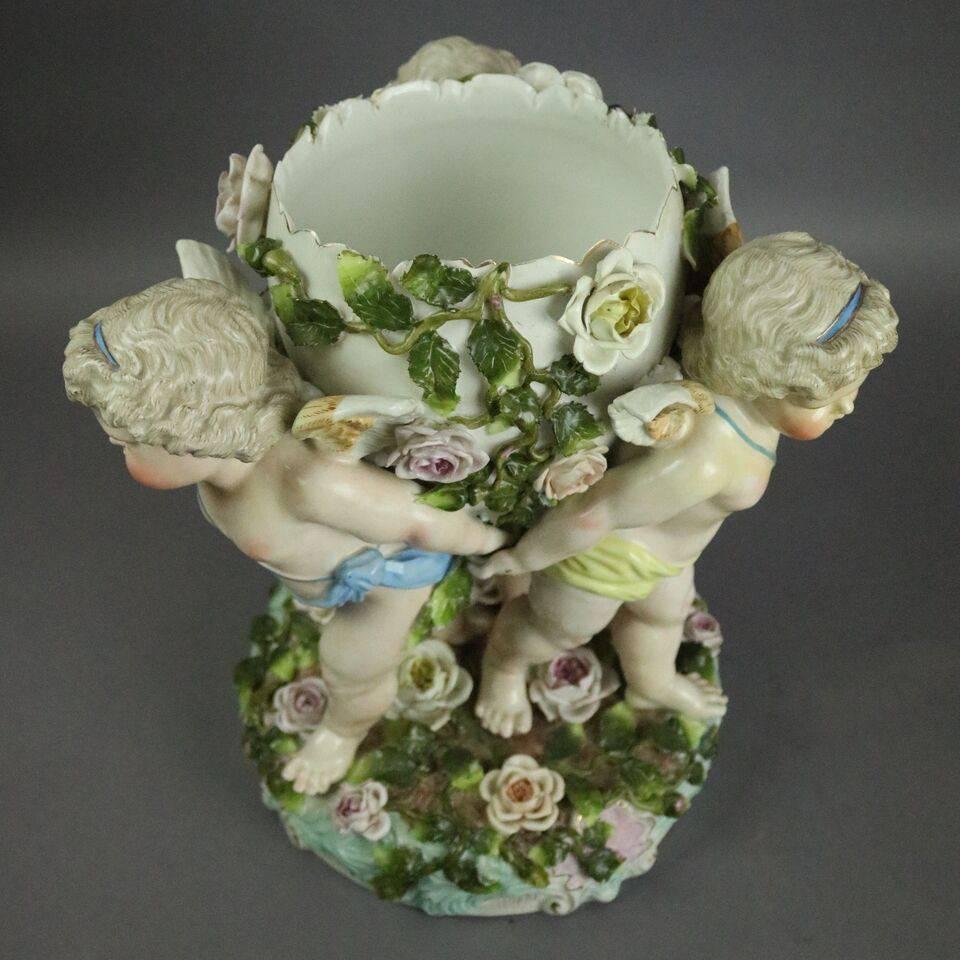 German Figural Meissen Schierholz Porcelain Compote with Cherubs and Flowers 1