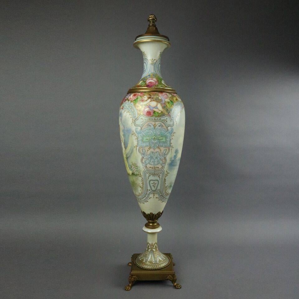 Lg Antique French Sevres Hand-Painted Porcelain and Bronze Urn Signed L. Bertren 2