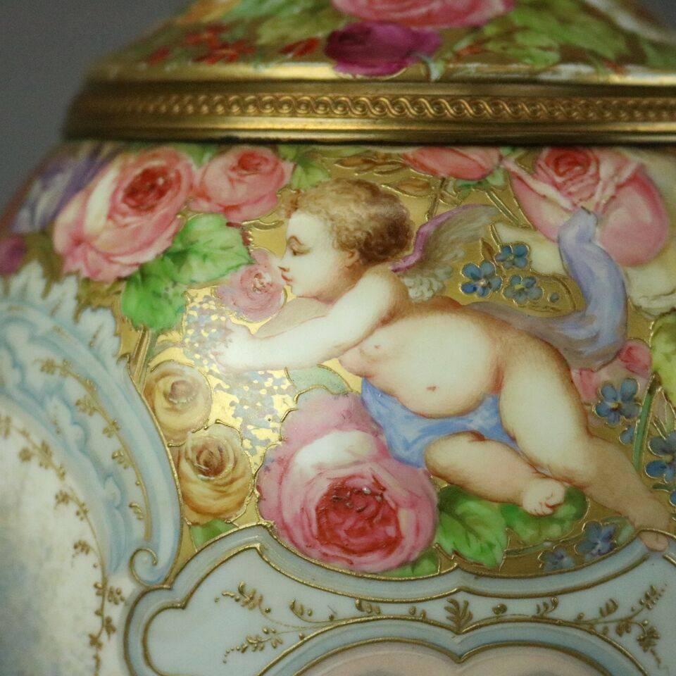 19th Century Lg Antique French Sevres Hand-Painted Porcelain and Bronze Urn Signed L. Bertren