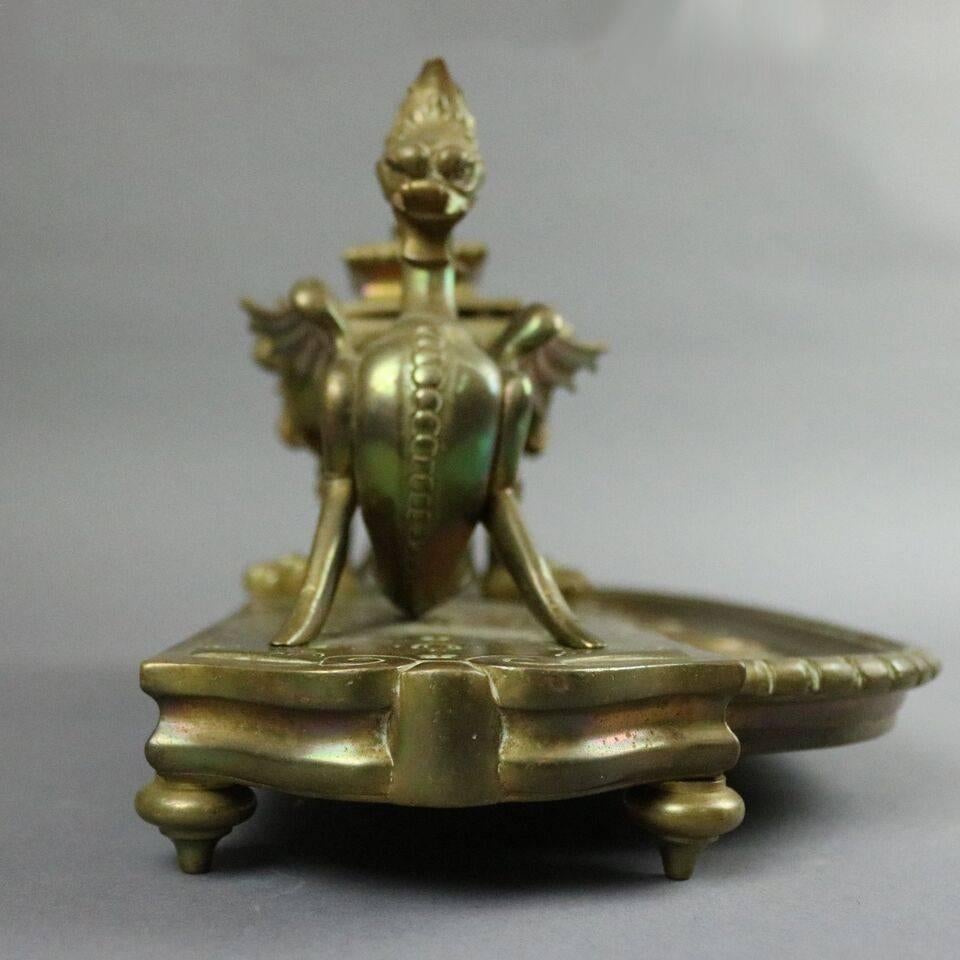 Figural Bronze Egyptian Revival Inkwell with Sea Dragons, Late 19th Century 2