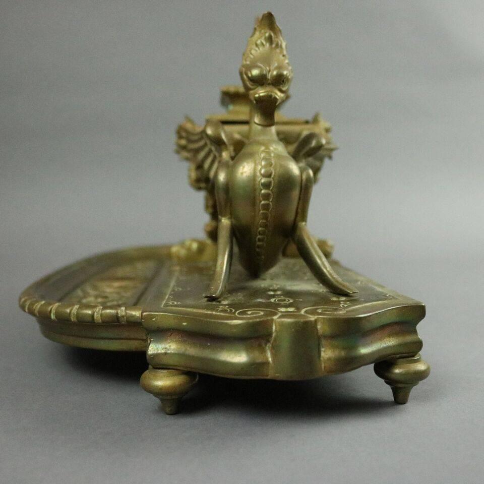 Figural Bronze Egyptian Revival Inkwell with Sea Dragons, Late 19th Century 3