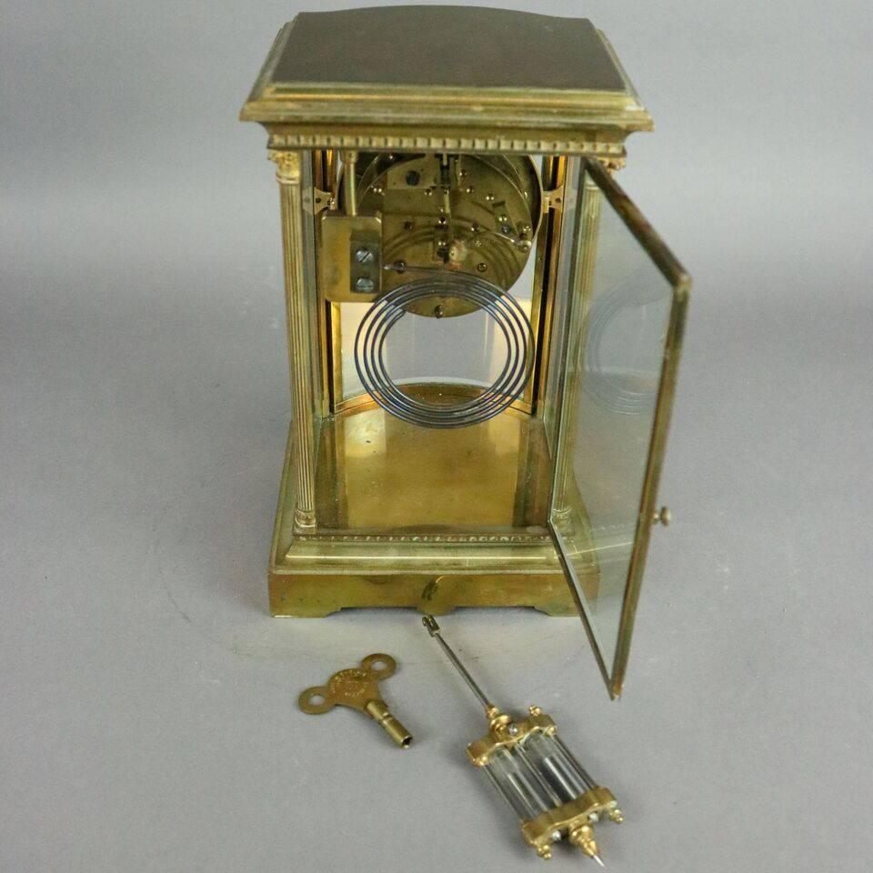 Antique French Samuel Marti Et Cie Crystal Regulator Mantel Clock, dtd 1889 In Good Condition In Big Flats, NY