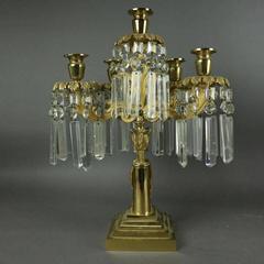 Pair of French Five-Light Figural Bronze & Crystal Mantel Girandole, circa 1870