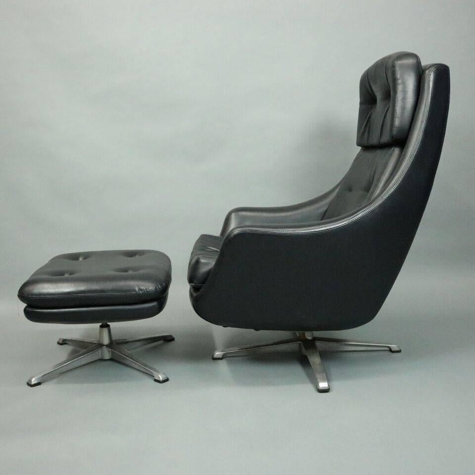 Mid-Century Modern Eames Style Black Swivel Shell Chair and Ottoman, circa 1960 In Good Condition In Big Flats, NY