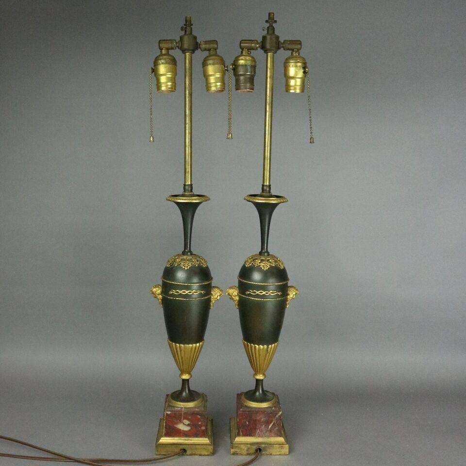 Pair of Antique Classical Parcel-Gilt Bronze Marble Lamp Bases, circa 1900 1