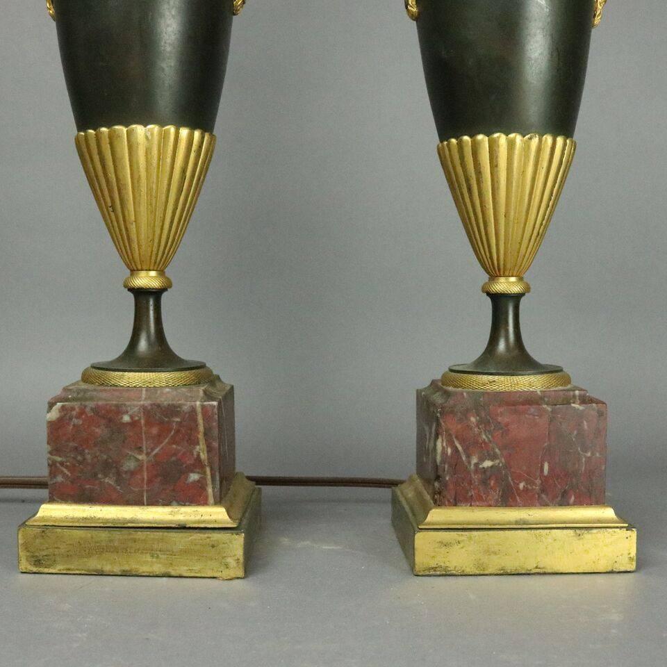 Pair of Antique Classical Parcel-Gilt Bronze Marble Lamp Bases, circa 1900 3