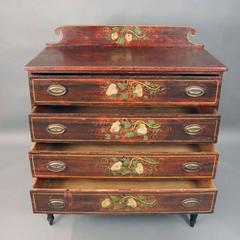 Antique Federal Chest with Hand-Painted Graining & Floral Motif, Eagle Pulls