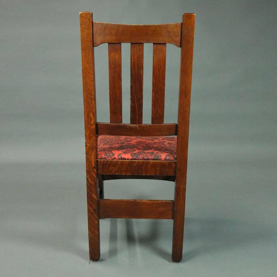Antique Set of Six Stickley Brothers Arts & Crafts Mission Oak Dining Chairs In Good Condition In Big Flats, NY