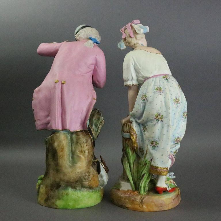 Antique Pair of English Bisque Chelsea Figurines, Lady and Gentleman
