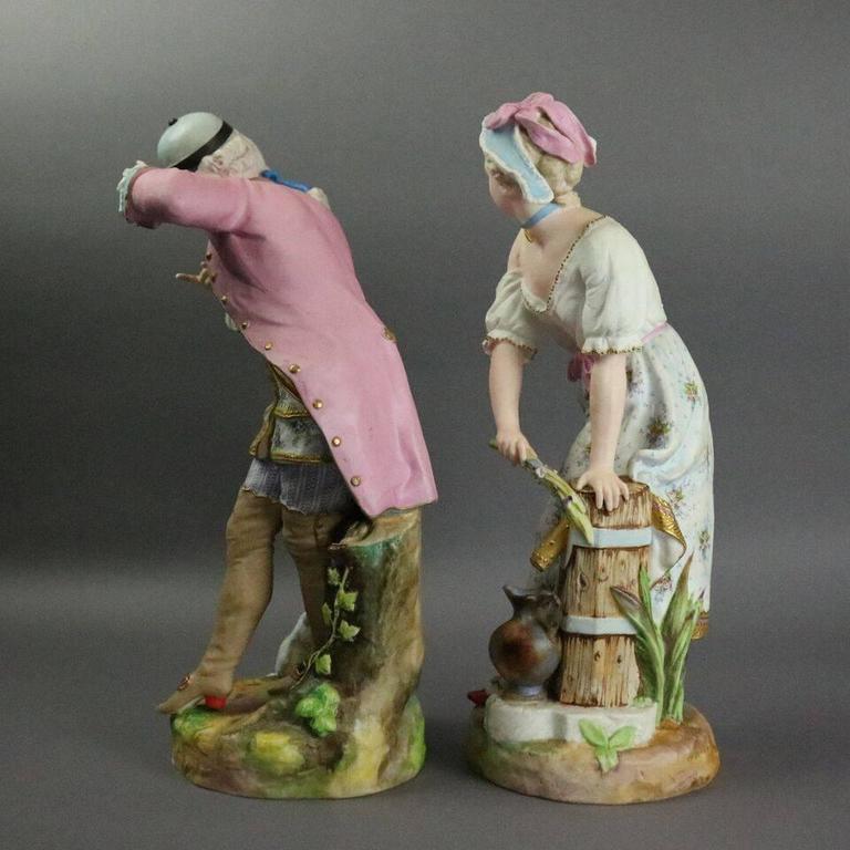 Antique Pair of English Bisque Chelsea Figurines, Lady and Gentleman