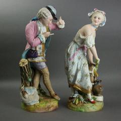 Antique Pair of English Bisque Chelsea Figurines, Lady & Gentleman, circa 1860