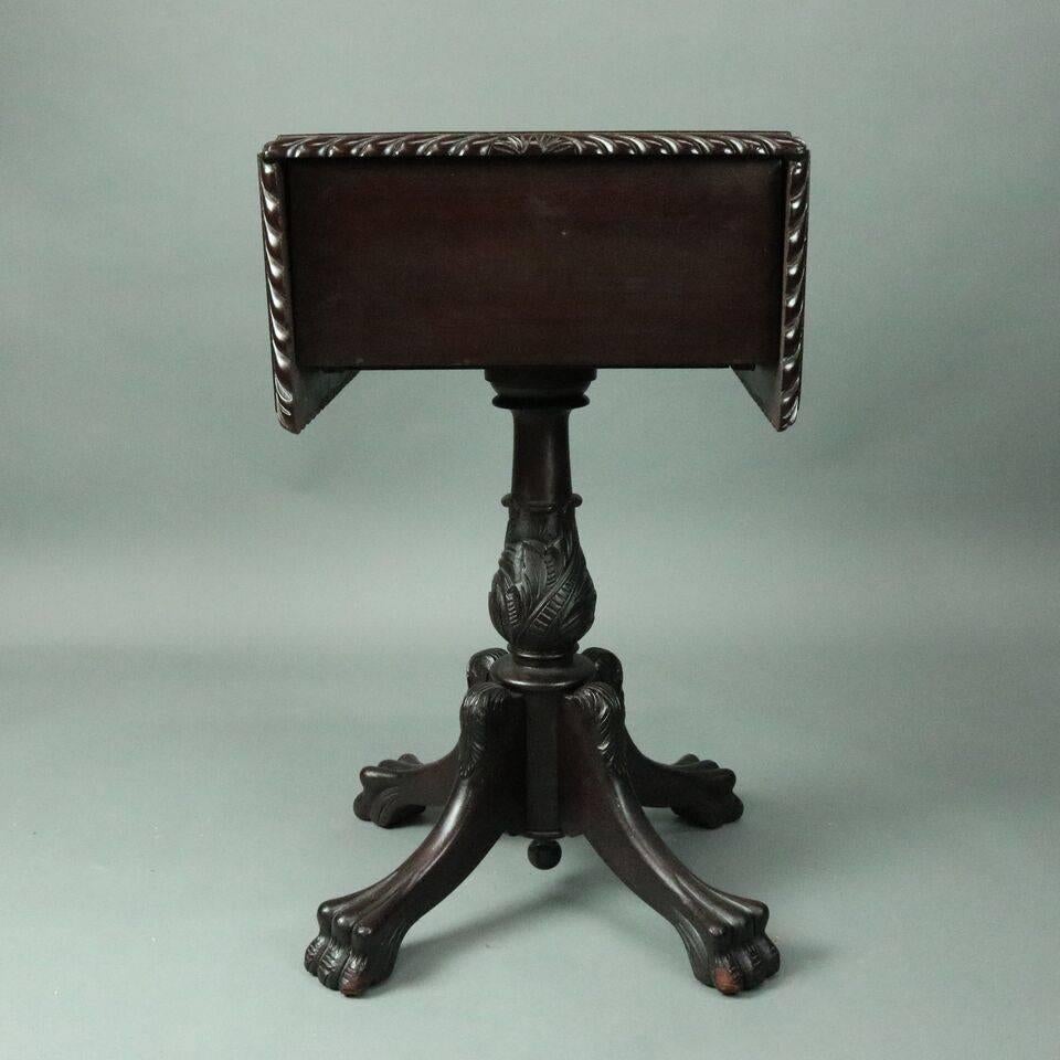 American Empire Mahogany Drop-Leaf Stand Paw Feet & Acanthus Early 19th Century 4