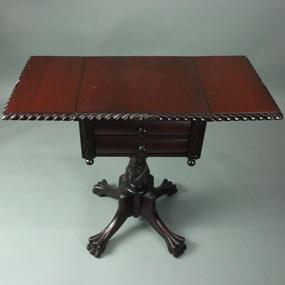 American Empire Mahogany Drop-Leaf Stand Paw Feet & Acanthus Early 19th Century In Good Condition In Big Flats, NY