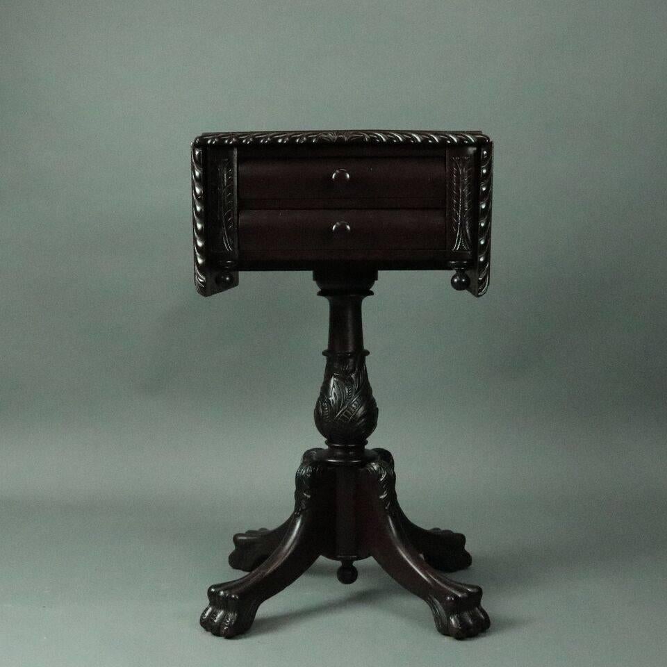 American Empire Mahogany Drop-Leaf Stand Paw Feet & Acanthus Early 19th Century 6