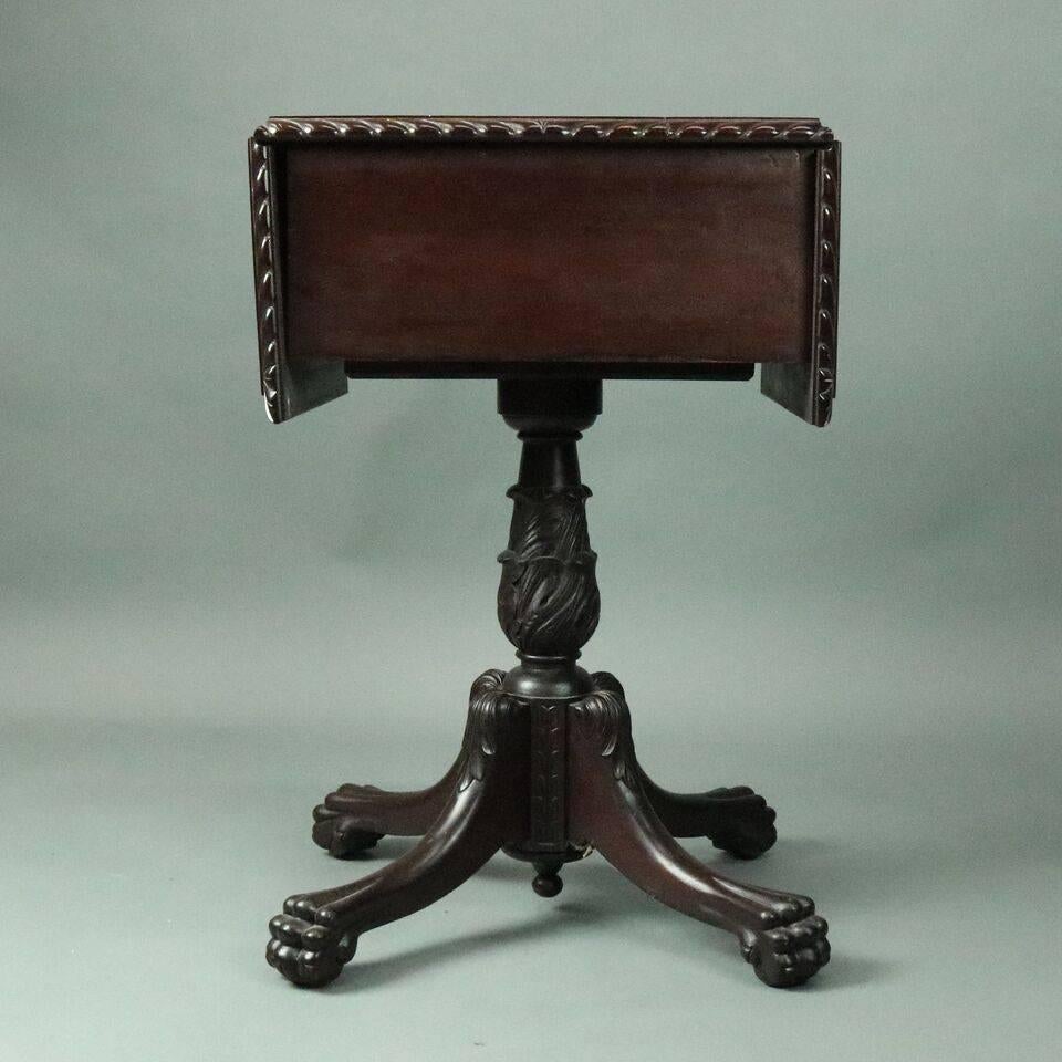 Antique American Empire Mahogany Drop-Leaf Two-Drawer Stand with Paw Feet 1