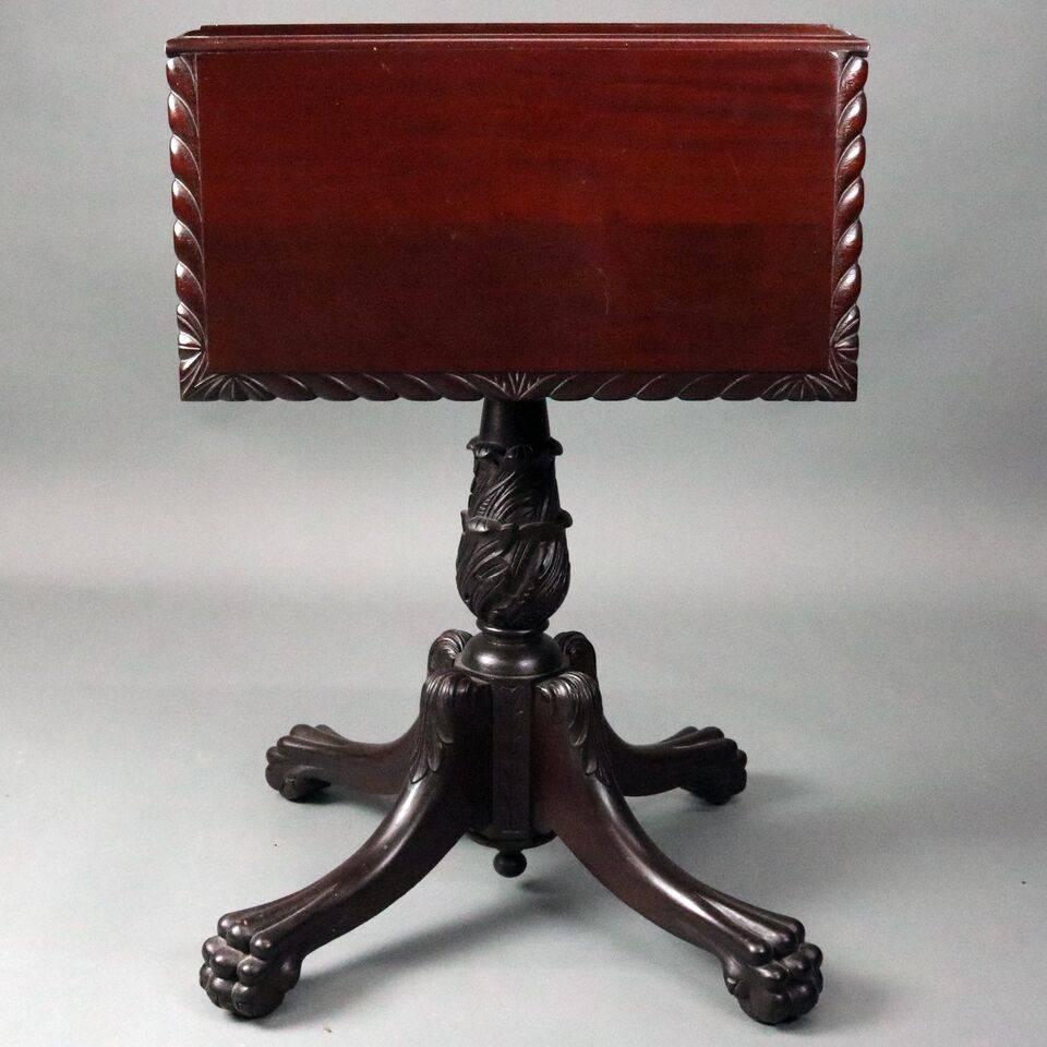 Antique American Empire Mahogany Drop-Leaf Two-Drawer Stand with Paw Feet 2