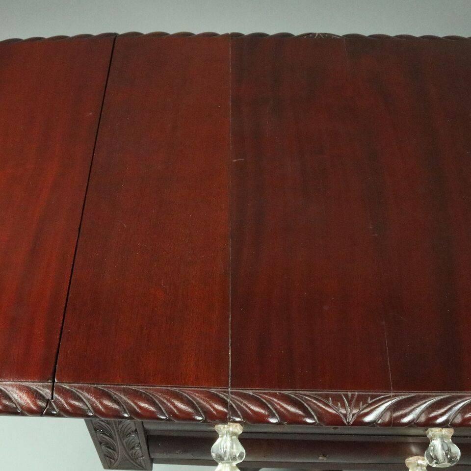Antique American Empire Mahogany Drop-Leaf Two-Drawer Stand with Paw Feet 5