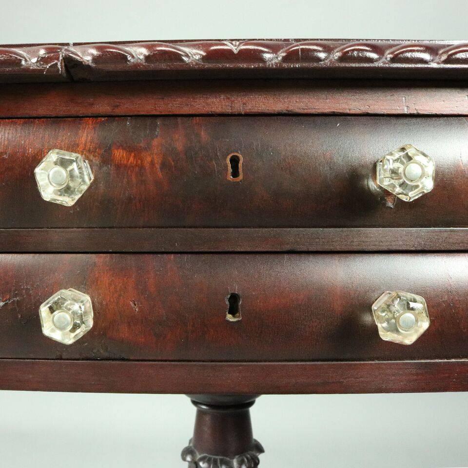 Antique American Empire Mahogany Drop-Leaf Two-Drawer Stand with Paw Feet 3