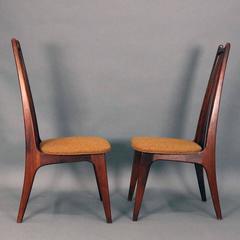 Pair Mid-Century Danish Modern Tall Slat Back Upholstered Seat Chairs