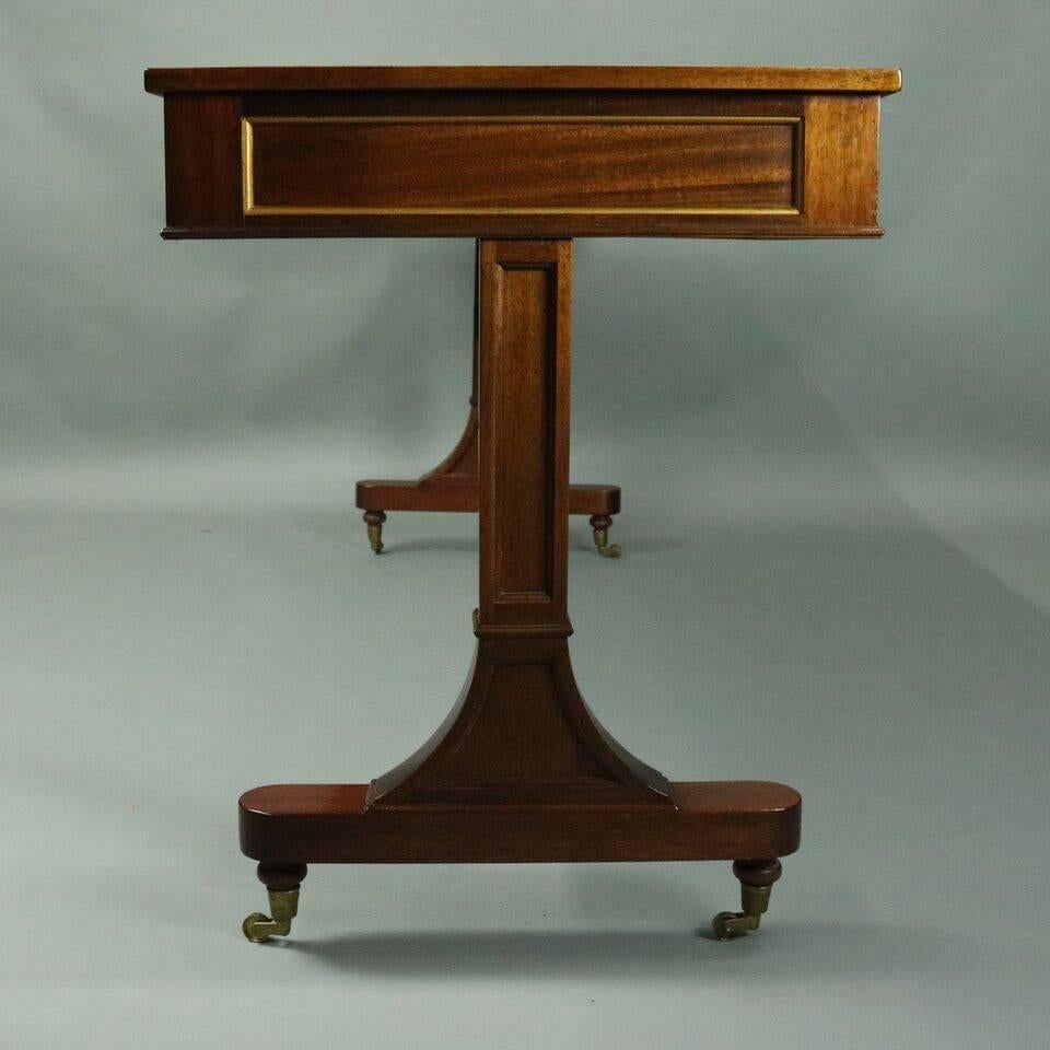Vintage Mahogany English George III Style Desk Bronze and Bone Escuchin In Good Condition In Big Flats, NY