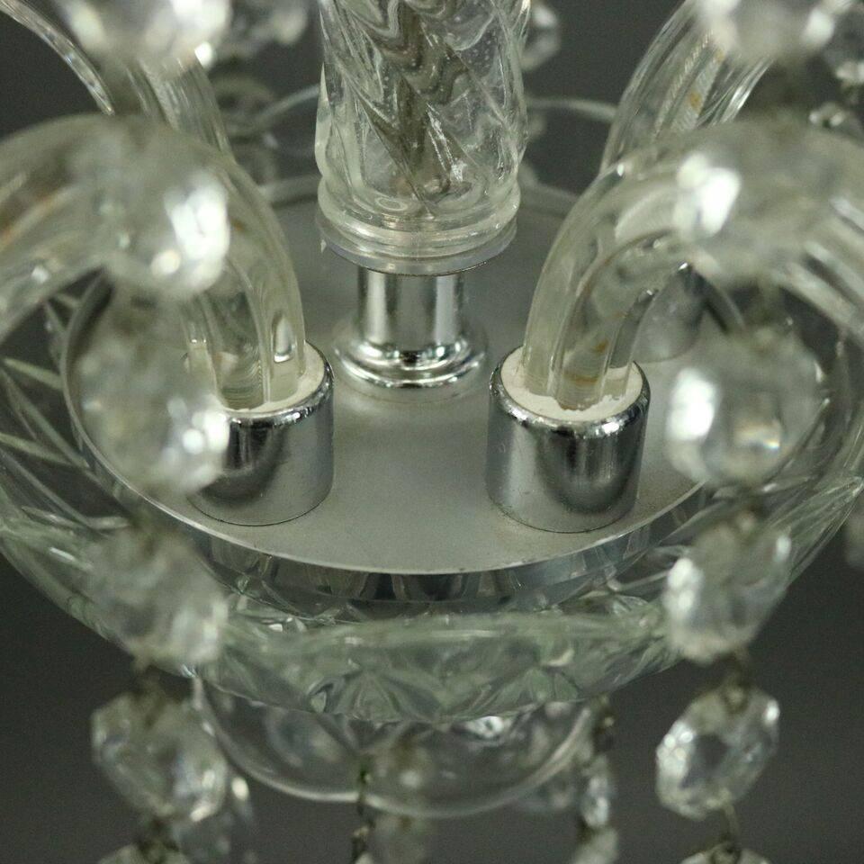 Vintage Cut Crystal and Etched French Style Five-Light Chandelier, circa 1950 In Good Condition In Big Flats, NY