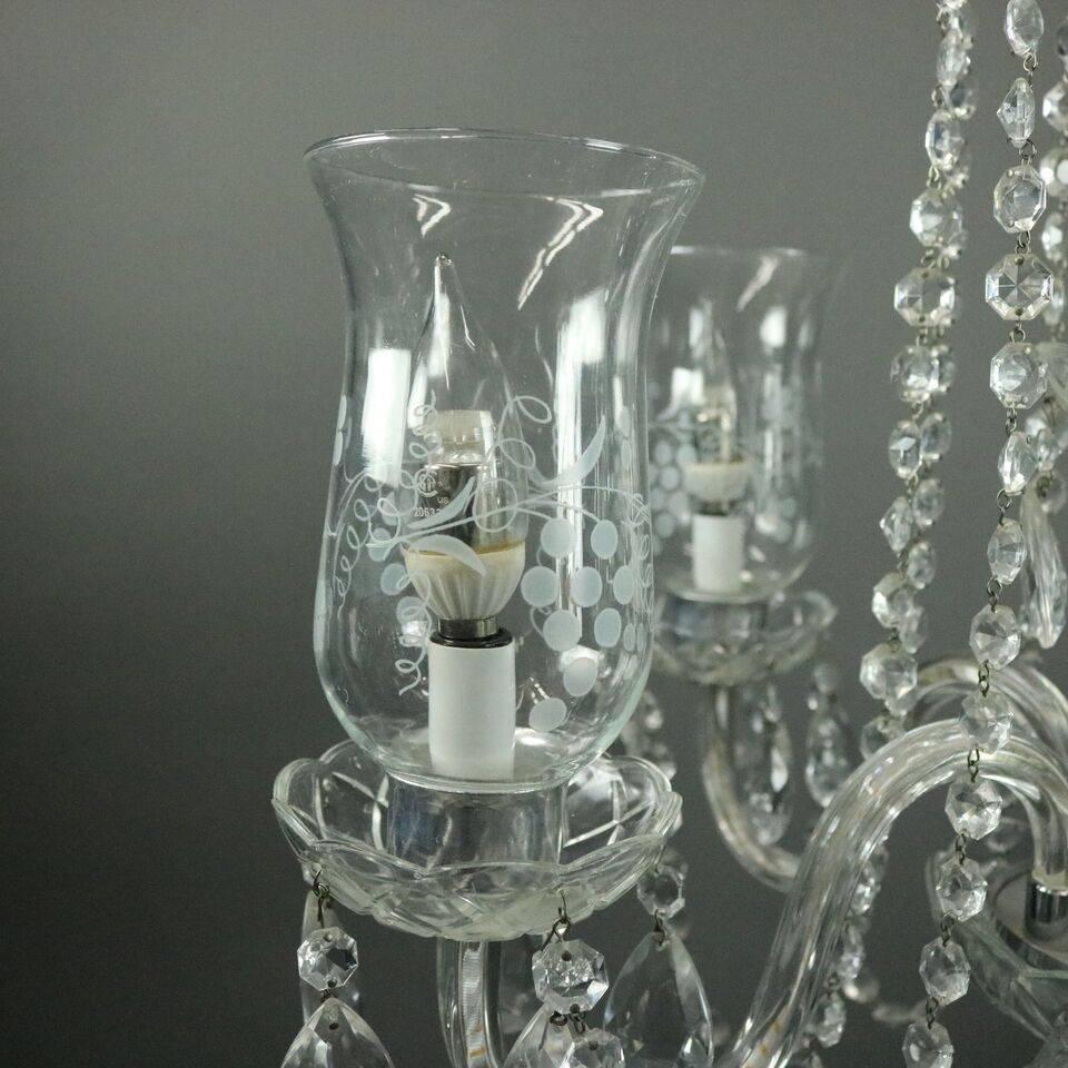 20th Century Vintage Cut Crystal and Etched French Style Five-Light Chandelier, circa 1950
