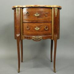 Antique Louis XIV Style Kingwood and Bronze Marble Top Two-Drawer Stand, 1890