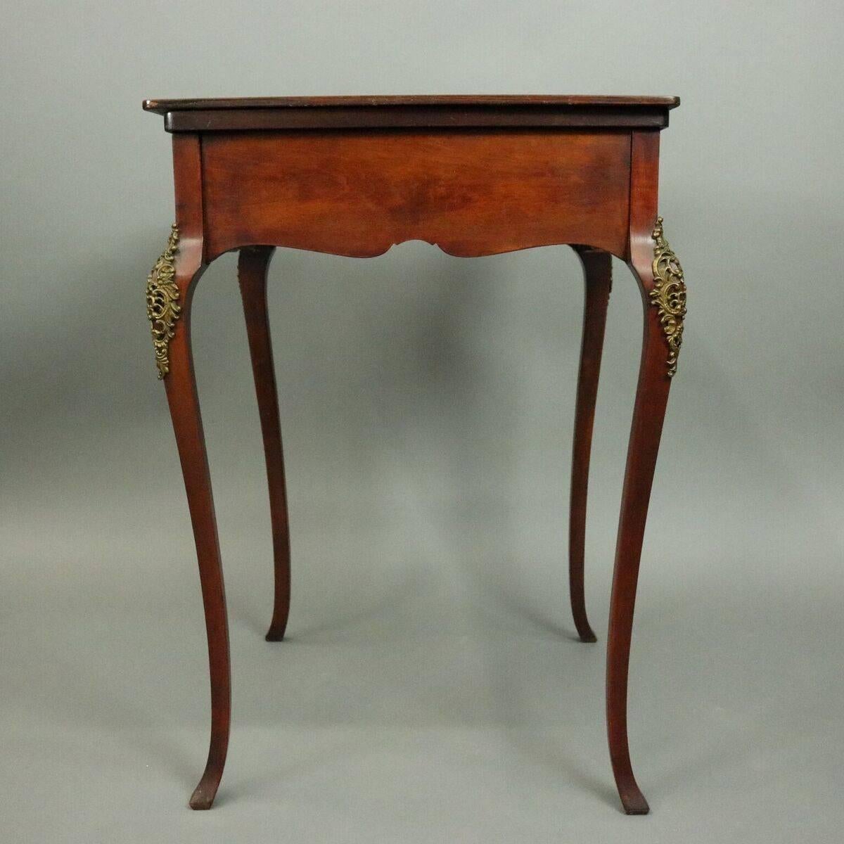 Antique French Style Slate Top Mahogany & Bronze Chess/Checkers Game Table, 1900 In Good Condition In Big Flats, NY