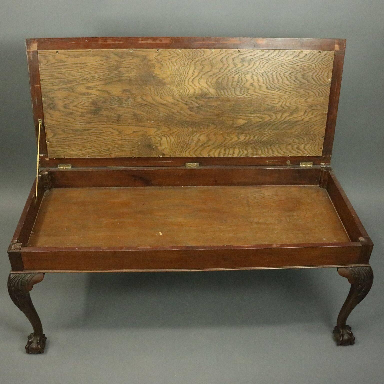 Chippendale Style Mahogany Lift Top Lang Bench with Needlepoint Seat, circa 1930 3