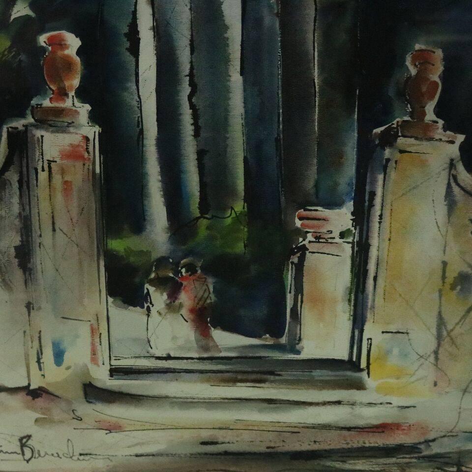 Italian Vintage Impressionist Watercolor of Street Scene by Antimo Beneduce, circa 1930