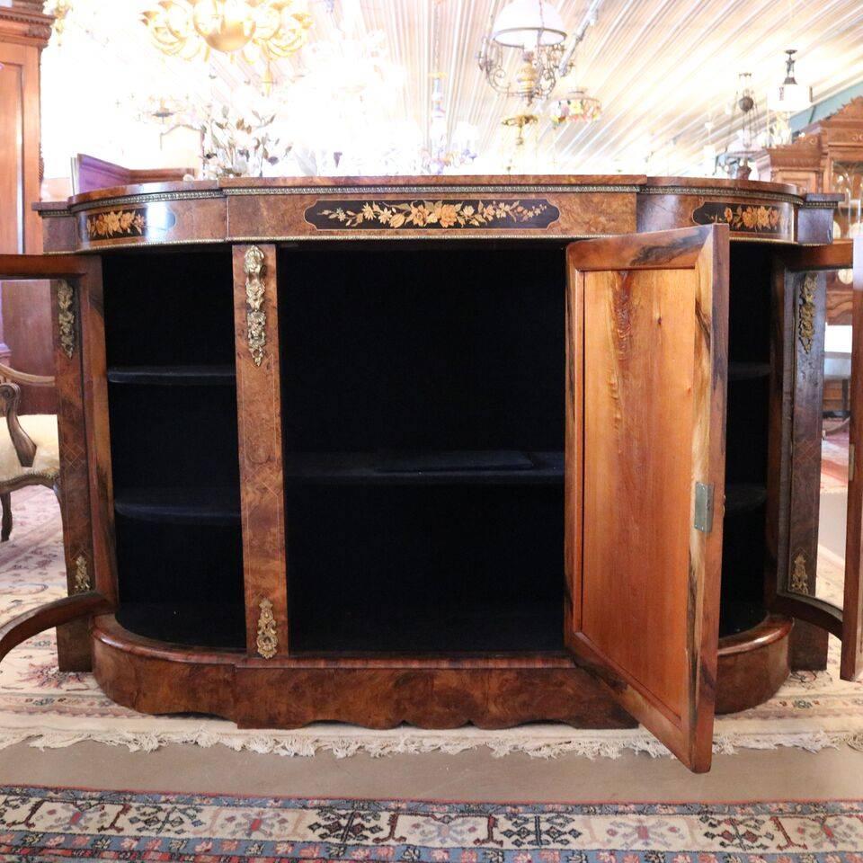 19th Century French Burl Mahogany and Satinwood Marquetry Sideboard with Bronze Mounts