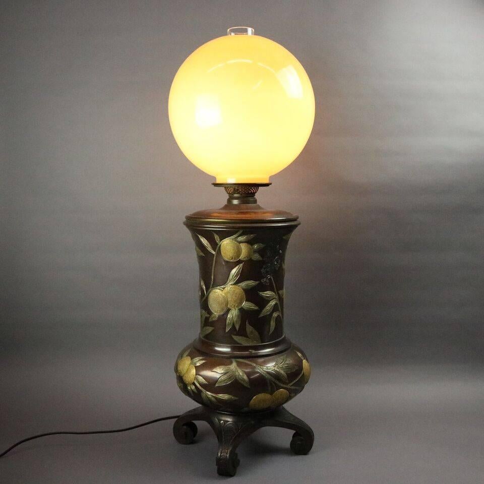Aesthetic Movement Bronzed Footed Table Lamp, Fruit or Foliate Motif, circa 1870 In Good Condition In Big Flats, NY