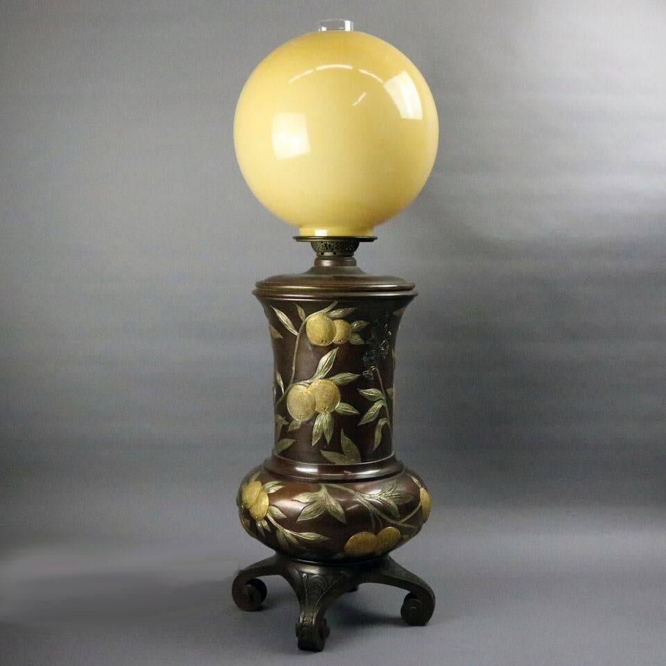 Aesthetic Movement Bronzed Footed Table Lamp, Fruit or Foliate Motif, circa 1870 3