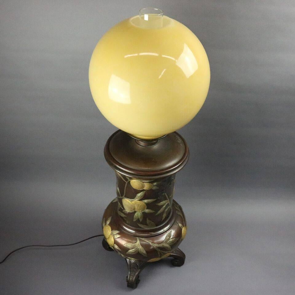 Aesthetic Movement Bronzed Footed Table Lamp, Fruit or Foliate Motif, circa 1870 2