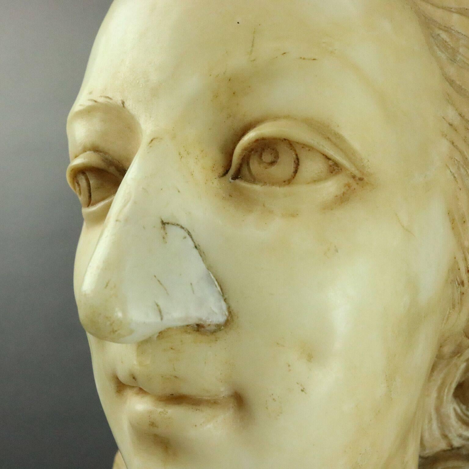 19th Century Antique Italian Carved Marble Bust after Houdon of Marie Antoinette, circa 1850