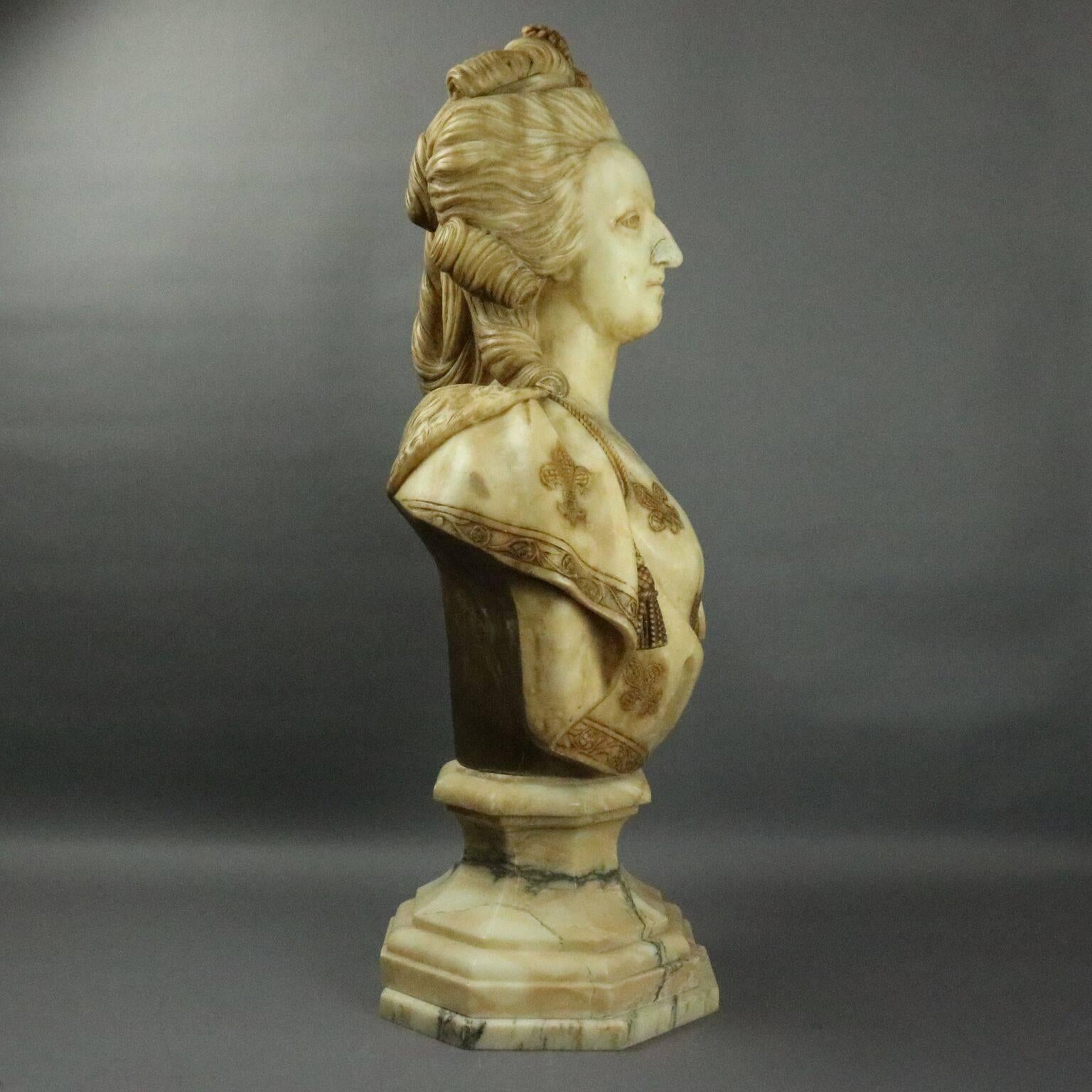 Neoclassical Antique Italian Carved Marble Bust after Houdon of Marie Antoinette, circa 1850