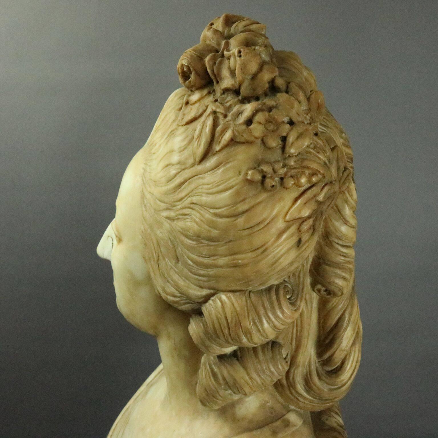 Hand-Carved Antique Italian Carved Marble Bust after Houdon of Marie Antoinette, circa 1850