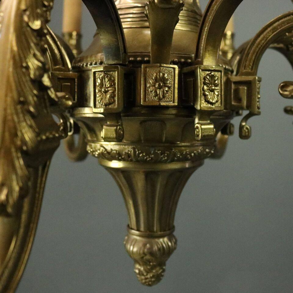 Heavy Vintage Twelve-Light French Gilt Bronze Empire Style Chandelier circa 1940 In Good Condition In Big Flats, NY