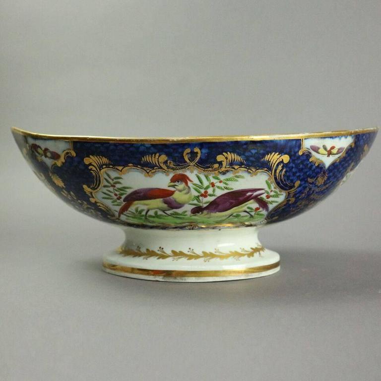 Antique English HandPainted Chelsea School Porcelain Footed Compote