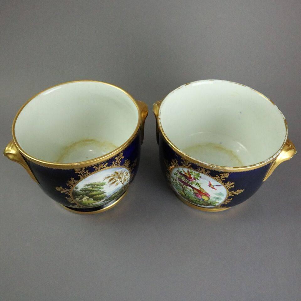 Pair of Fine Antique English Hand-Painted Chelsea School Porcelain Cache Pots 2