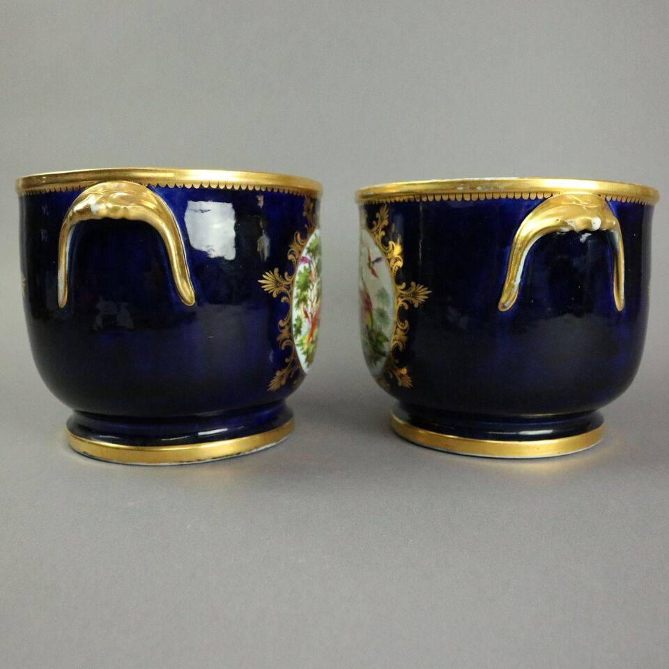 19th Century Pair of Fine Antique English Hand-Painted Chelsea School Porcelain Cache Pots