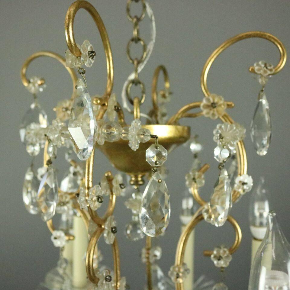 Twelve-Light Venetian Style Bronze and Cut Crystal Chandelier, circa 1940 In Good Condition In Big Flats, NY