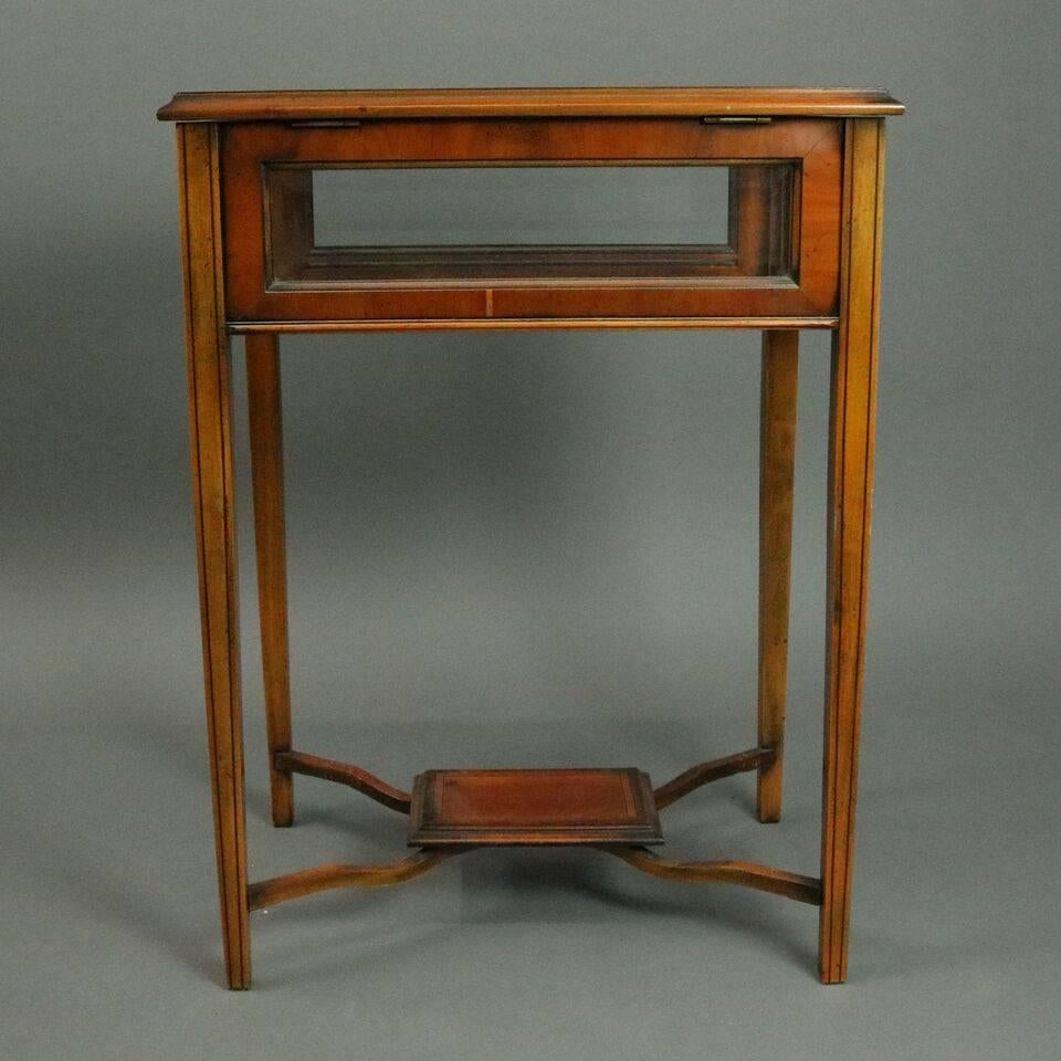 Antique English School Mahogany Banded and Inlaid Vitrine Cabinet, circa 1900 In Good Condition In Big Flats, NY
