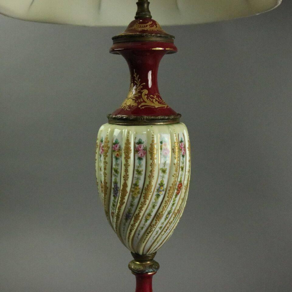 Pair of Antique Hand-Painted & Gilt Porcelain with Bronze Sèvres Urn Table Lamps In Good Condition In Big Flats, NY