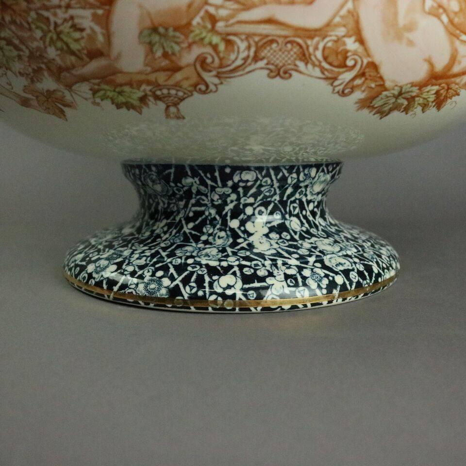 Antique English Maddocks Porcelain Transferware Punch Bowl, Cherubim, circa 1890 In Good Condition In Big Flats, NY