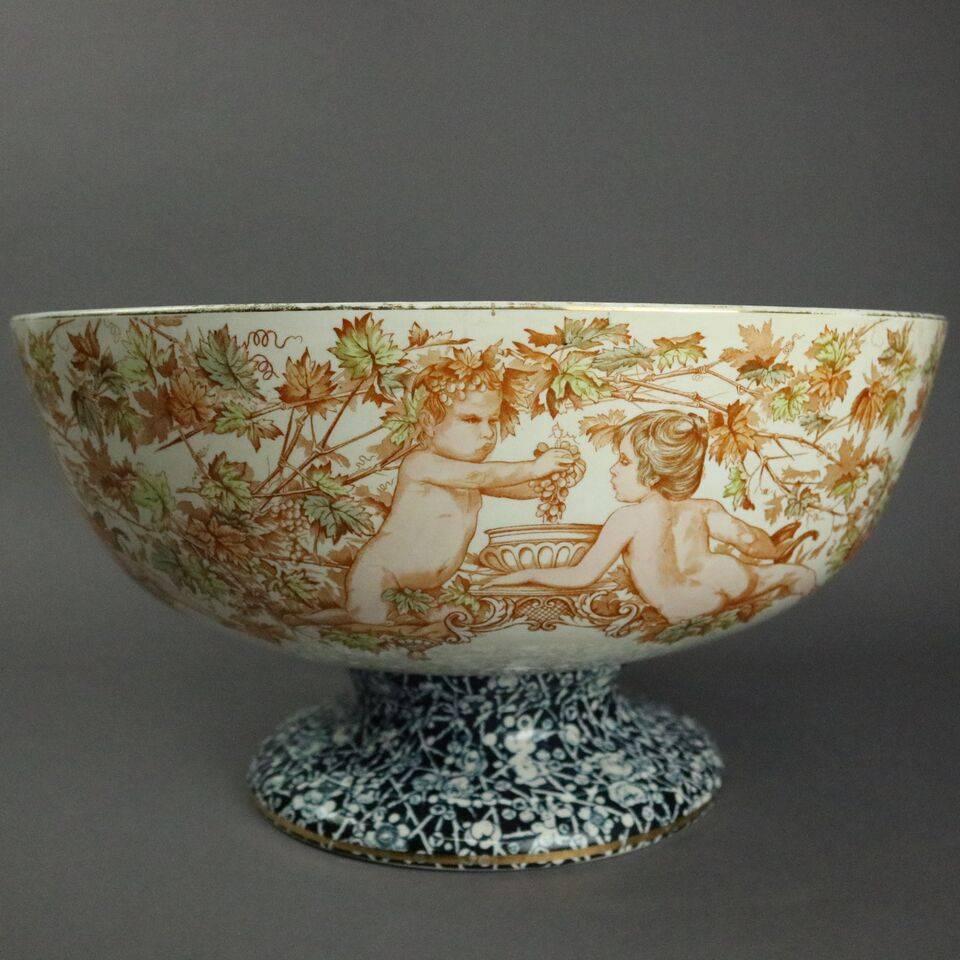 19th Century Antique English Maddocks Porcelain Transferware Punch Bowl, Cherubim, circa 1890