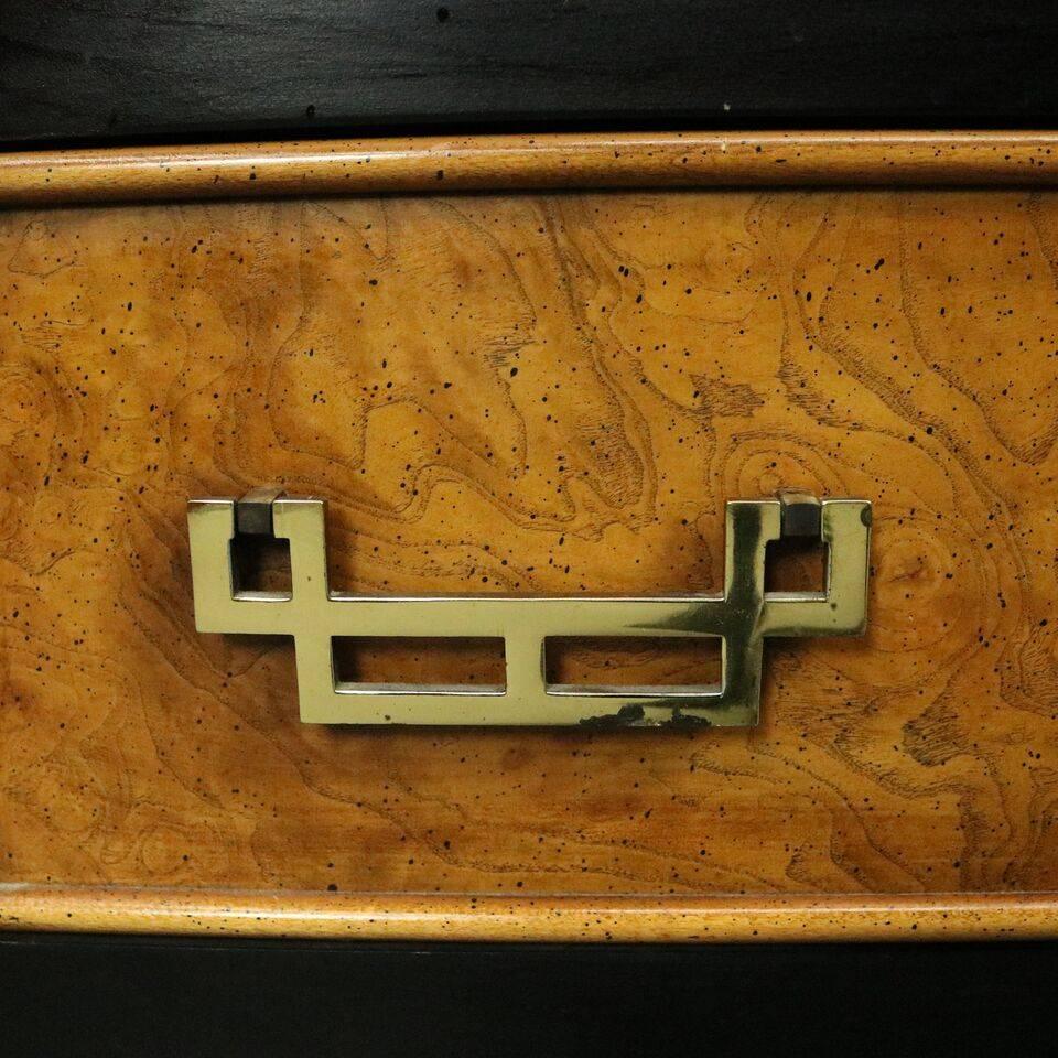 Vintage Japanese Style Burl, Ebonized and Beveled Glass Curio Cabinet In Good Condition In Big Flats, NY