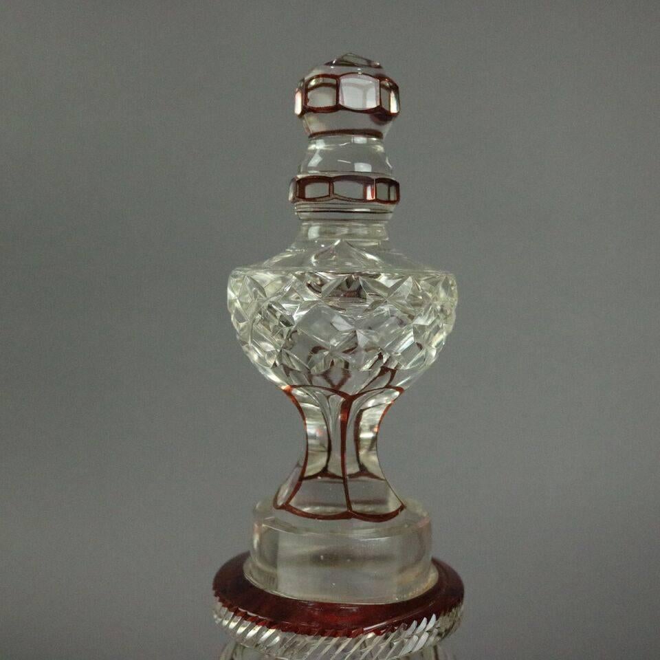 19th Century Antique English Bohemian Style Ruby Flash Cut Crystal Decanter, circa 1880